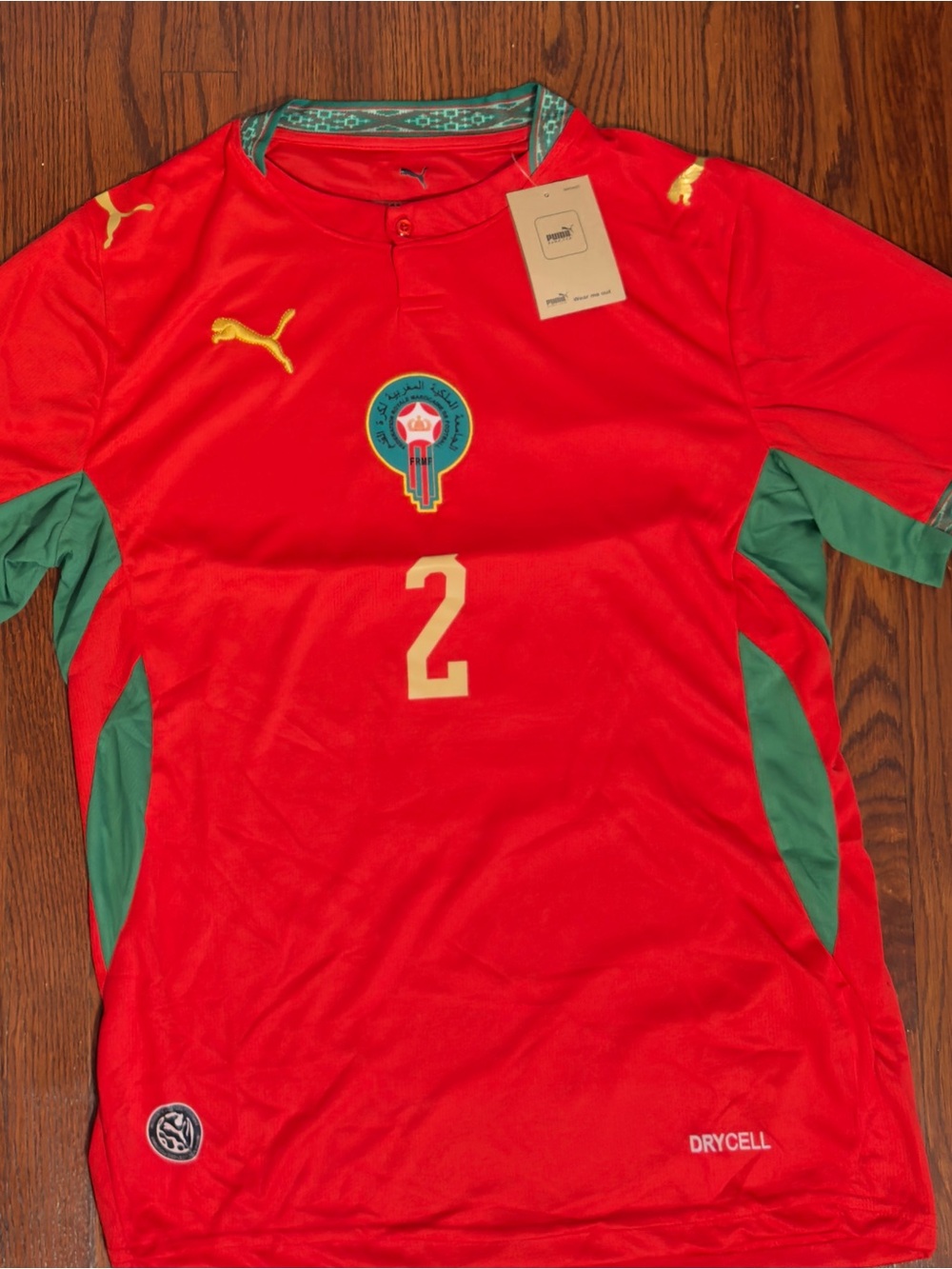 Puma Red & Green Morocco Kids Soccer Jersey with Number 2